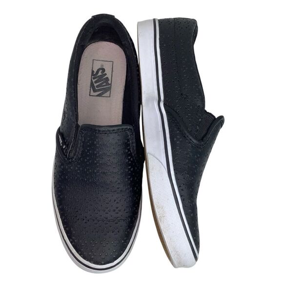 Vans Shoes - Vans Black Leather Laser Cut Slip On Women’s Skater Sneaker Shoes Size 8.5